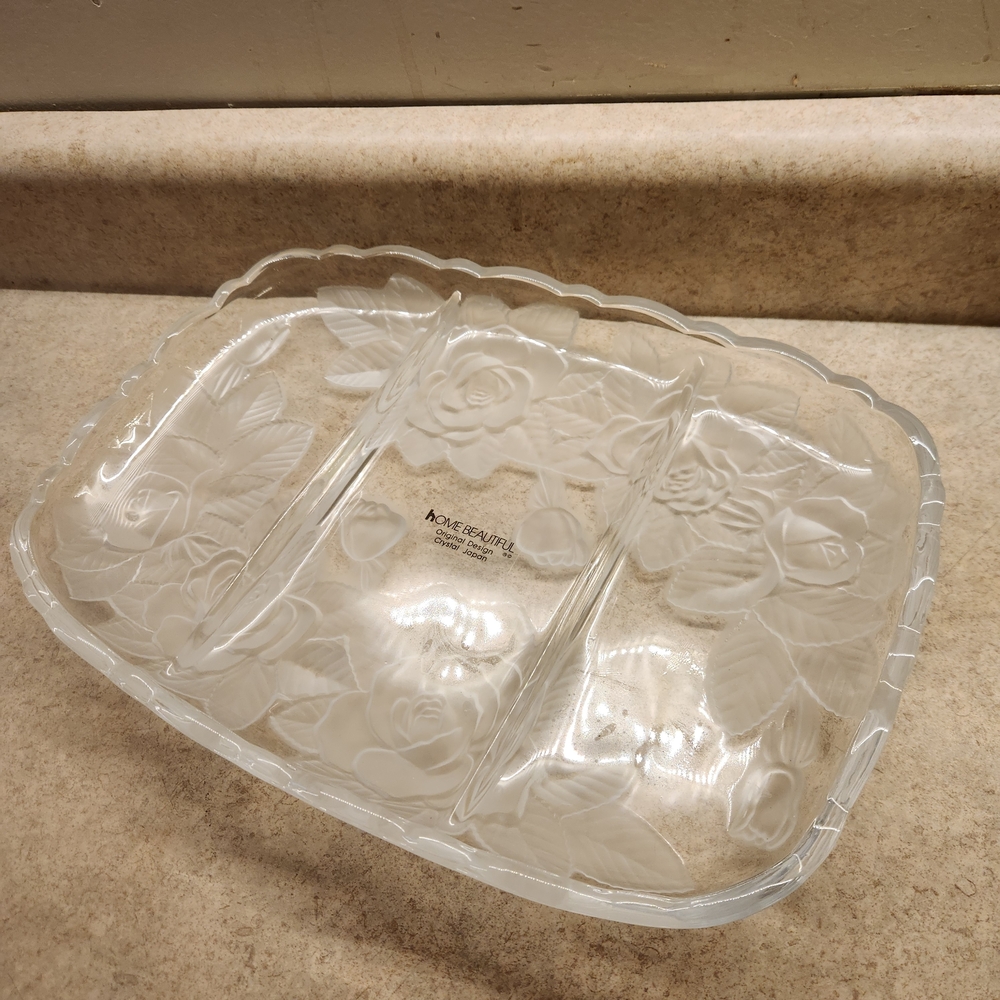 Clear Floral Glass Serving Tray